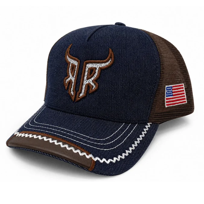 Boné Country Trucker EUA Americano na cor Jeans e Marrom