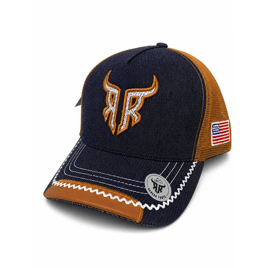 Boné Country Trucker EUA Americano na cor Jeans e Caramelo