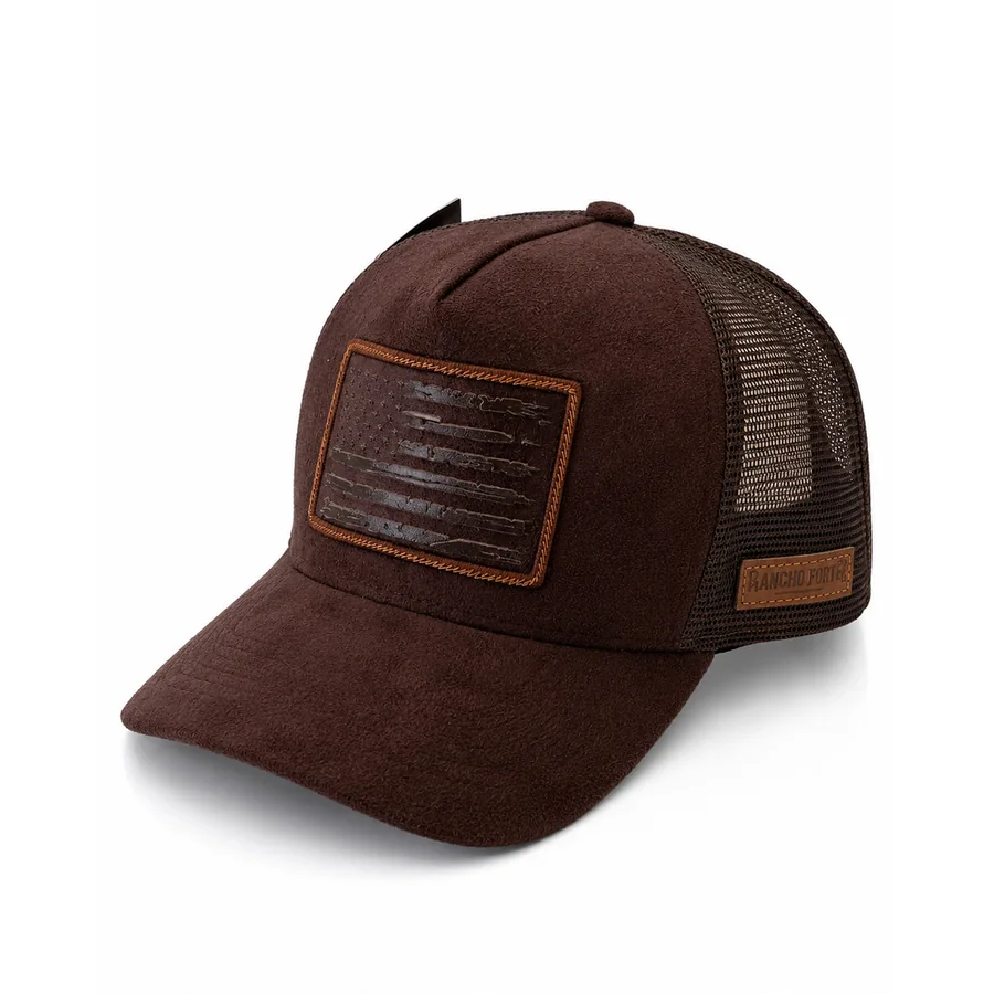 Boné Trucker Bandeira EUA Suede na cor Marrom