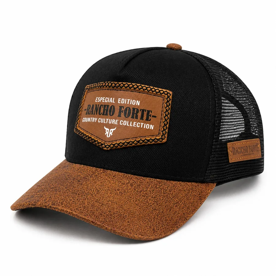 Boné Country Culture Americano Patch na cor Preto Aba Marrom