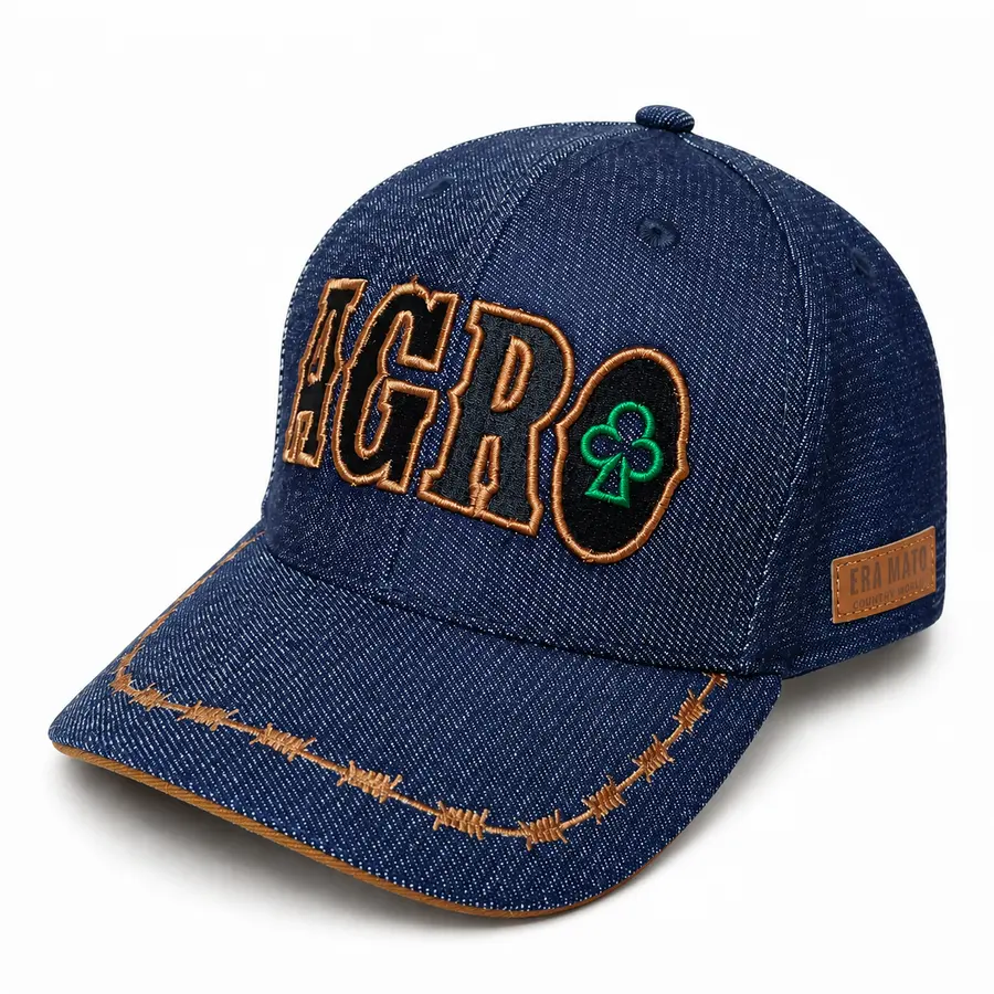 Boné Agro Jeans Preto Trevo na cor Jeans Azul